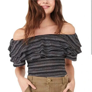 NWOT free people heirloom off the shoulder stripped ruffle top
